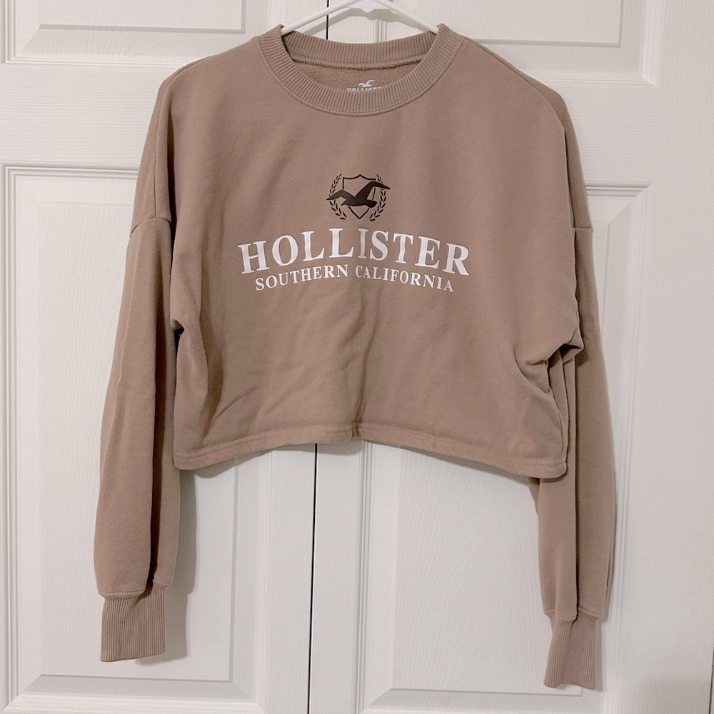 Hollister Women's Tan Cropped Hoodie